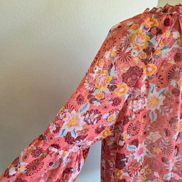 NEW Women Plus 2X Chiffon Pink Floral Relax Fit Blouse Gold Sparkle A Love Story - Picture 8 of 11